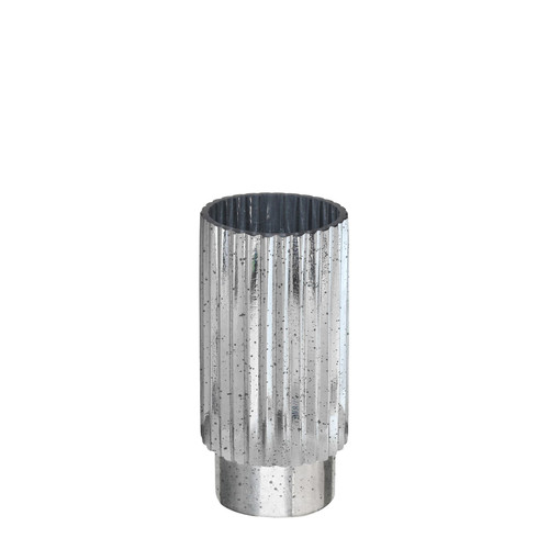Cylinder Glass Vase (20cm) - Ribbed - Tonal Silver