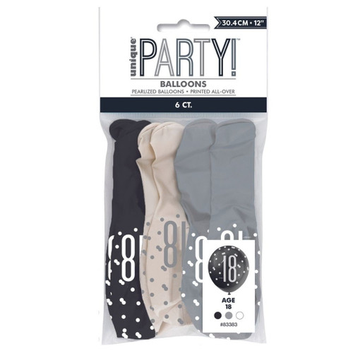 Latex Balloons - 18th Black & Silver