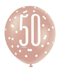 Latex Balloons - 50th Rose Gold & White