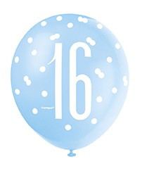 Latex Balloons - 16th Blue & Silver