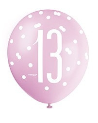 Latex Balloons - 13th Pink & Silver