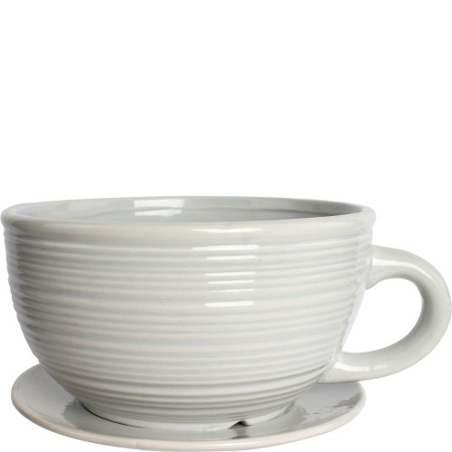 Ceramic Cup & Saucer Planter - Country Kitchen - Oyster Grey