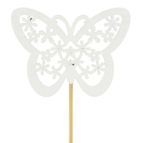 Flower Pick - Butterfly Patterned White (Short Cane)