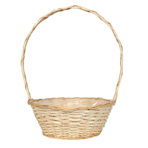14" White Round Florida Basket with Handle