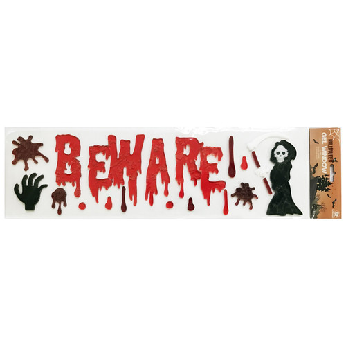 Halloween Gel Window Stickers - Bloody "Beware" Scream Message