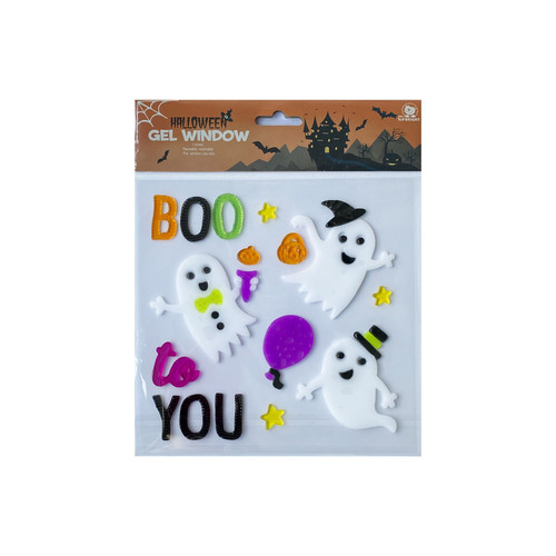 Halloween Gel Window Stickers - Colourful "Boo to You" Ghost Message