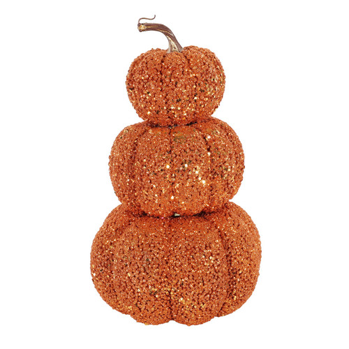 Halloween Pumpkin Decoration - Beaded Stack of 3 Orange (34cm)
