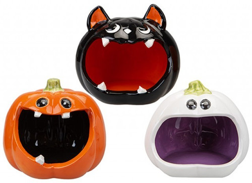 Halloween Ceramic Wide Mothed Candy Bowls/Pots with Feet (Assorted Designs)