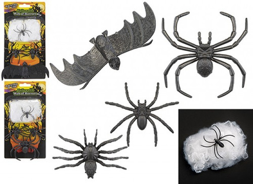 Halloween Decoration - Creepy Critter on Cobweb On Blister Card (Assorted Designs)