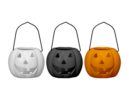 Halloween Tealight Holder - Pumpkin Face with Handle (10cm) (Assorted Designs)