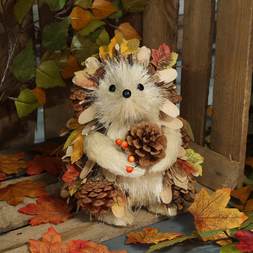 Decoration - Autumn Hedgehog with Leaves & Cones (22cm)