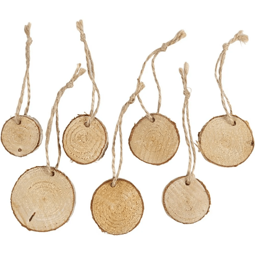 Wooden Slices/Discs with Holes for Tag Cord (x7)
