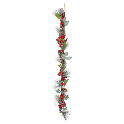 Garland Luxury - Rattan Frosted Cones, Berries & Tartan Bows (180cm)