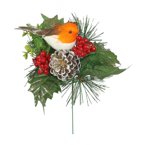 Pick - Robin with Holly, Cone & Berries (20cm)
