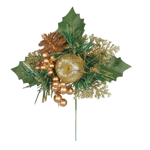 Pick - Glitter Apple, Cone & Berries Gold (20cm)