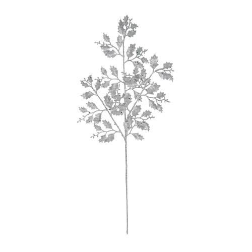 Glitter Holly Leaf Stem - Silver (77cm)