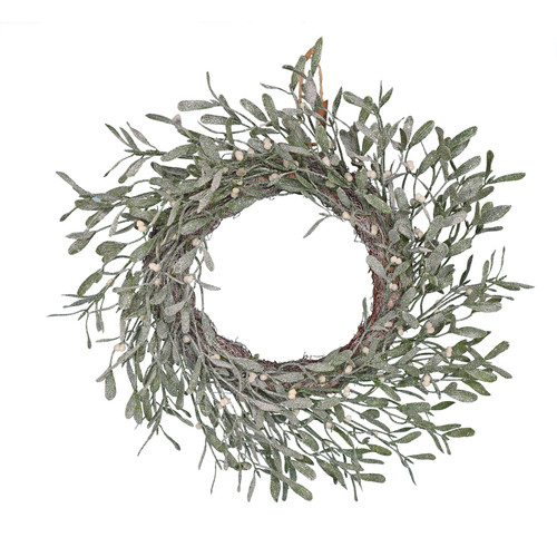 Artificial Readymade Wreath - Mistletoe Frosted (56cm)