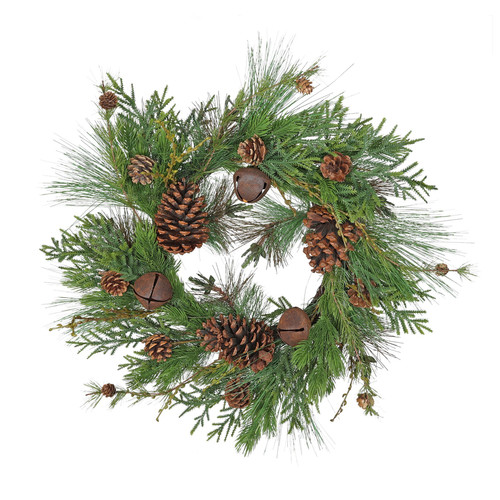 Artificial Readymade Wreath - Pine Cones & Bells (70cm)