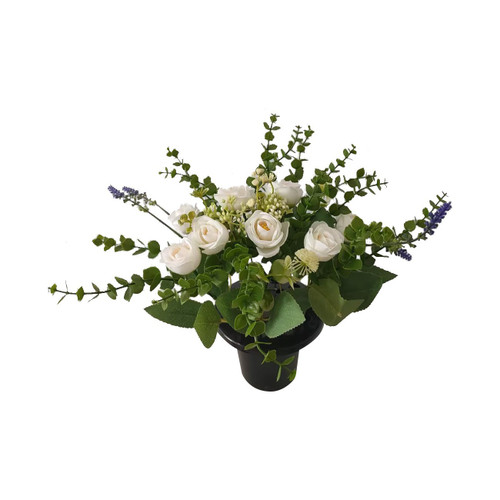 Artificial Flowers Remembrance Grave Pot - Essential Country Style - White