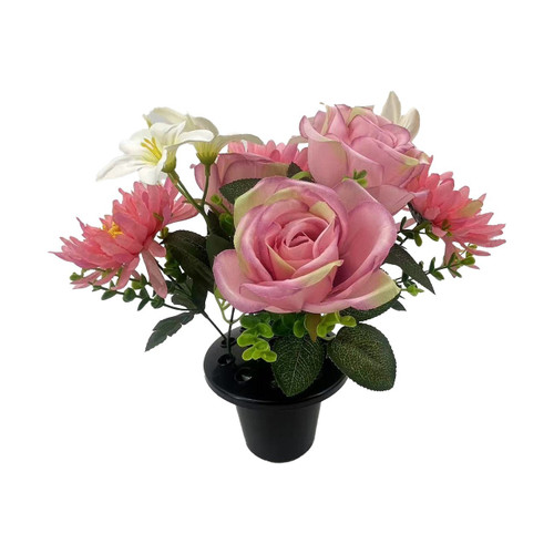 Artificial Flowers Remembrance Grave Pot - Essential Garden Mix - Pink