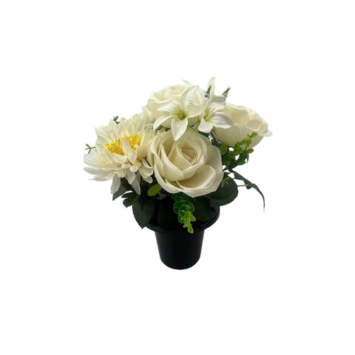 Artificial Flowers Remembrance Grave Pot - Essential Garden Mix - White