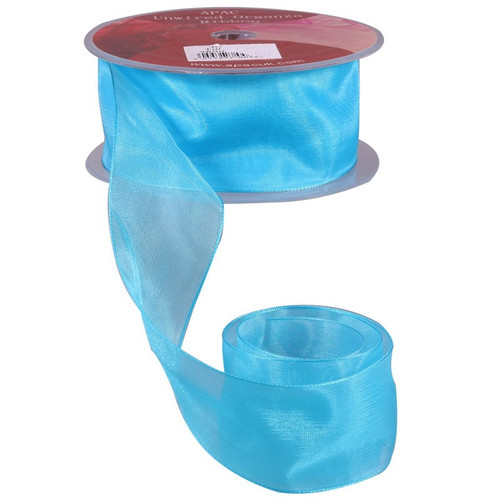 38mm Woven Edge Plain Organza Ribbon - Turquoise