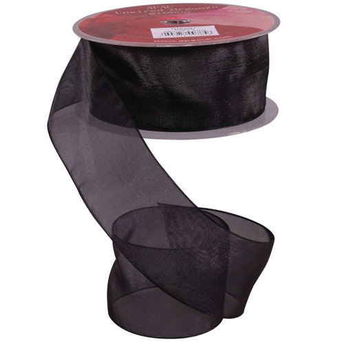 38mm Woven Edge Plain Organza Ribbon - Black