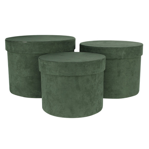 Hat Boxes - Green Suede (Set of 3)
