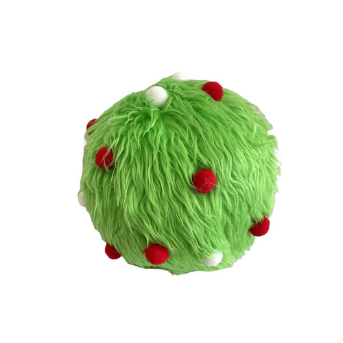 "I Stole Christmas" The Grinch Style Furry Ball Hanging Decoration with Pom Poms - Green (10cm)