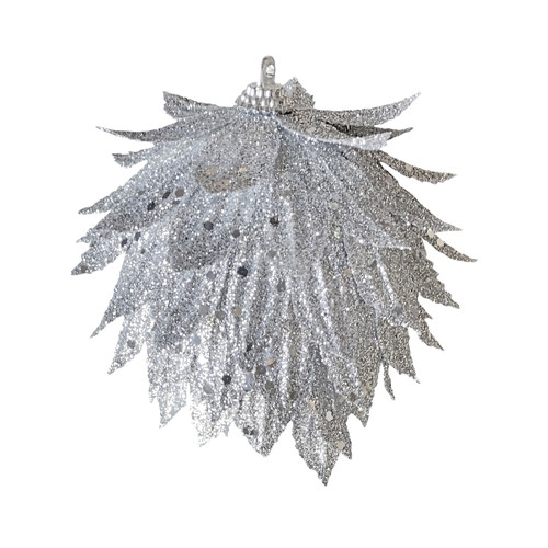 Hanging Decoration - Glitter Floral - Silver (10cm)