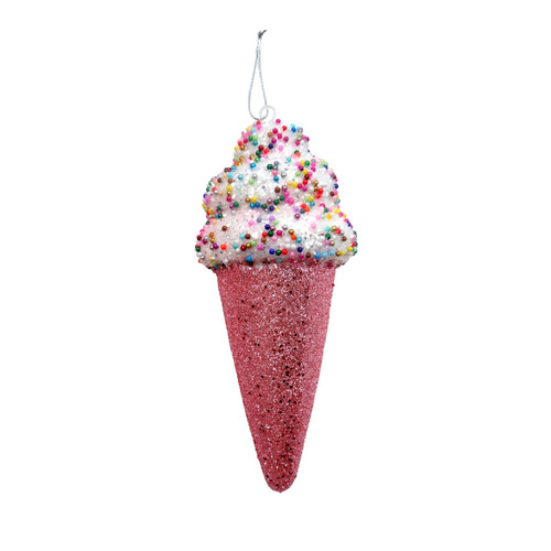 Hanging Decoration - Candyland Glitter Ice Cream Cone - Pink (15cm)