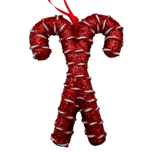 Hanging Decoration - Candyland Glittering Candy Canes Crossed - Red (17cm)