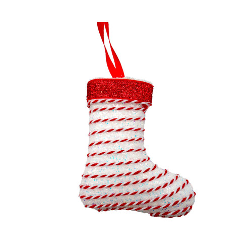 Hanging Decoration - Candyland Glittering Stocking Hanging Decoration - White/Red (11cm)