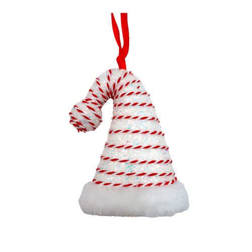 Hanging Decoration - Candyland Glittering Hat - White/Red (12cm)
