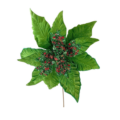 Poinsettia Stem - Green and Red Beaded (50cm)