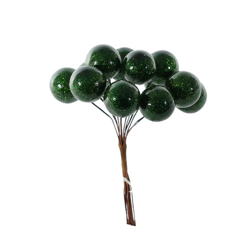 Shiny Berry Bunch Pick - Green - 11cm