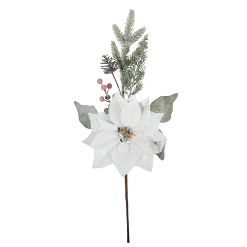 Poinsettia Spray - Frosted Berries, Cone & Foliage White (25cm x 60cm)