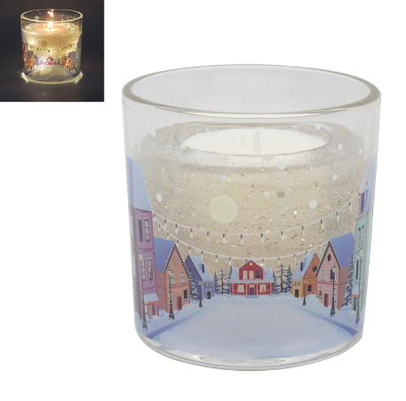 LED Gel Candle - Colourful Winter Street Scene