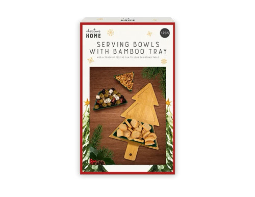 Christmas Tree Bamboo Tray with Shaped Serving Bowls