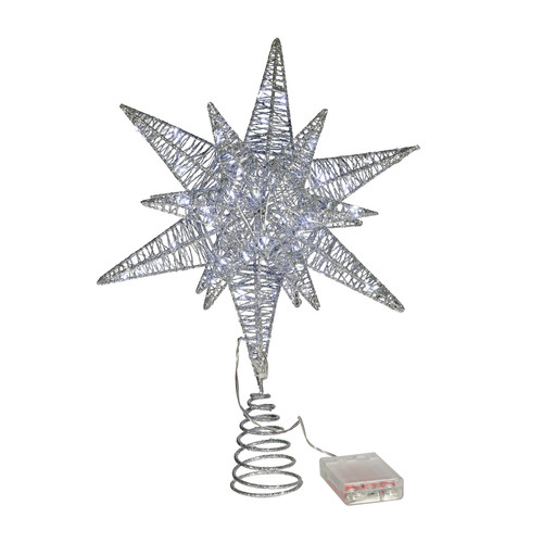 Tree Topper - Light Up Multi-Pointed Star - Silver (39cm)
