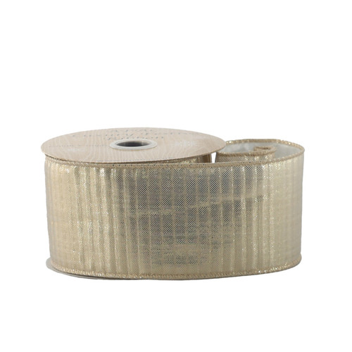63mm Wired Edge Ribbon - Metallic Shine Ribbed Gold (Light)
