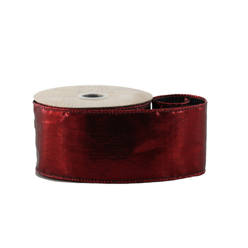 63mm Wired Edge Ribbon - Metallic Shine Burgundy
