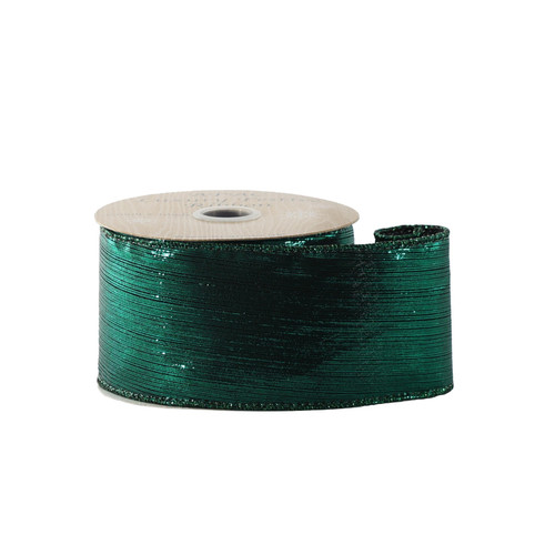 63mm Wired Edge Ribbon - Metallic Shine Green