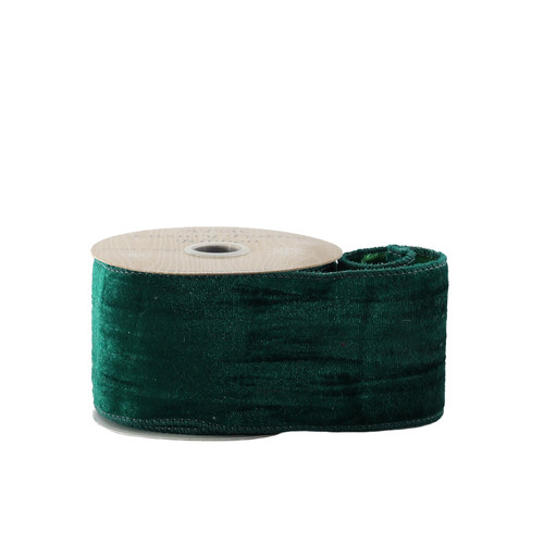 25mm Wired Edge Velvet Ribbon - Green