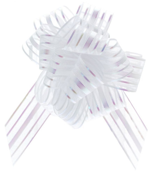 Pull Bow - Single on Header Card Organza Striped White (31mm)
