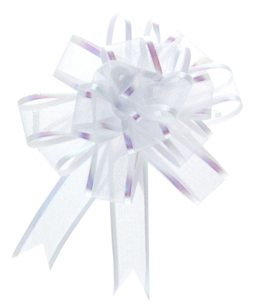 Pull Bow - Single on Header Card Organza White (25mm)