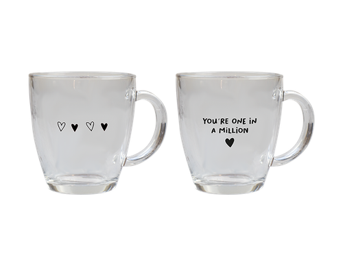 Valentine's Printed Glass Coffee Cup (350ml) (Assorted Designs)