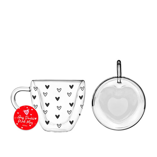 Mug - Valentine's Double Walled Glass Heart Mug