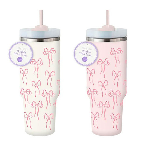 Mug (Travel) - Mother's Day Pink Bow Double Wall (Assorted Designs)