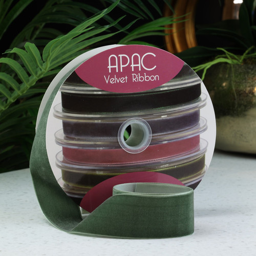 38mm Velvet Ribbon - Green/Dusky (20m)